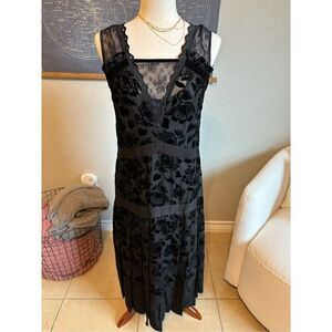 Coach Floral Devore Lace Ribbon Vintage Inspired V Neck Velvet Dress Size 8 3852